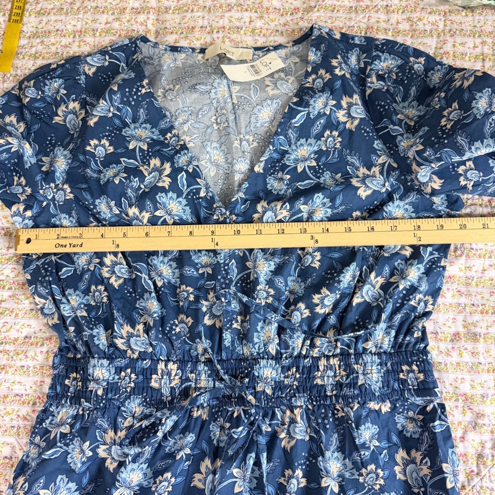 LOFT Blue Cotton Blend Floral Tiered Maxi Dress Long Sleeve V-Neck Boho L NWT - Picture 10 of 12